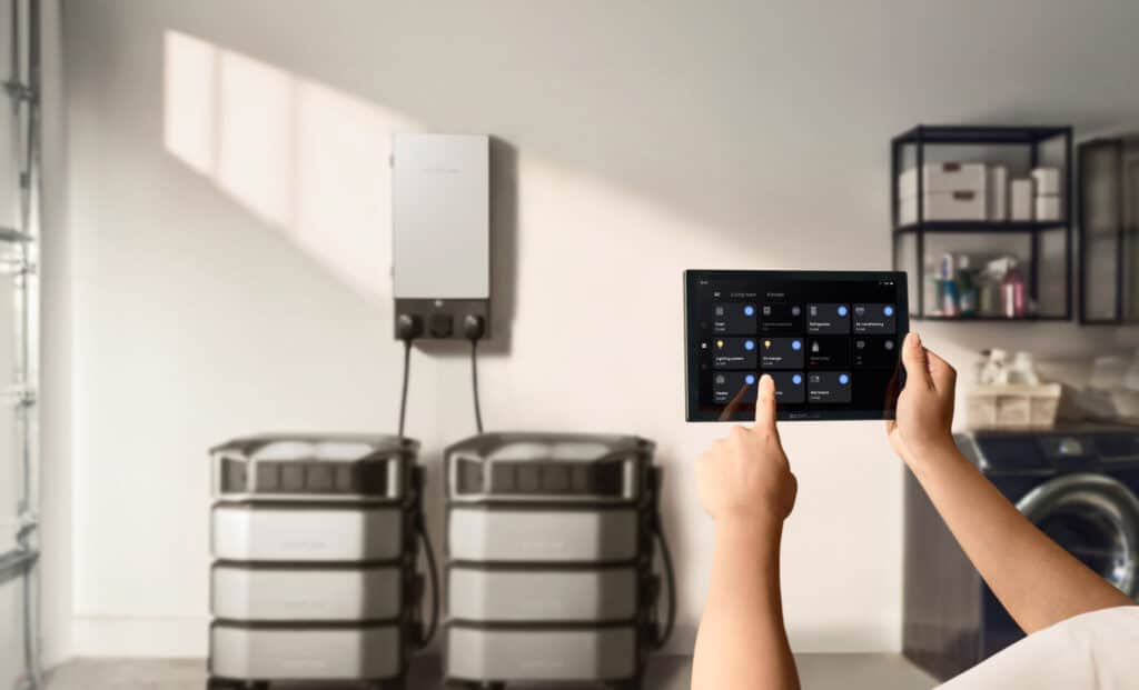 Home battery backup system installed in a garage