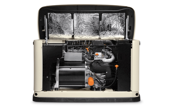 Generac generator with the front panel open