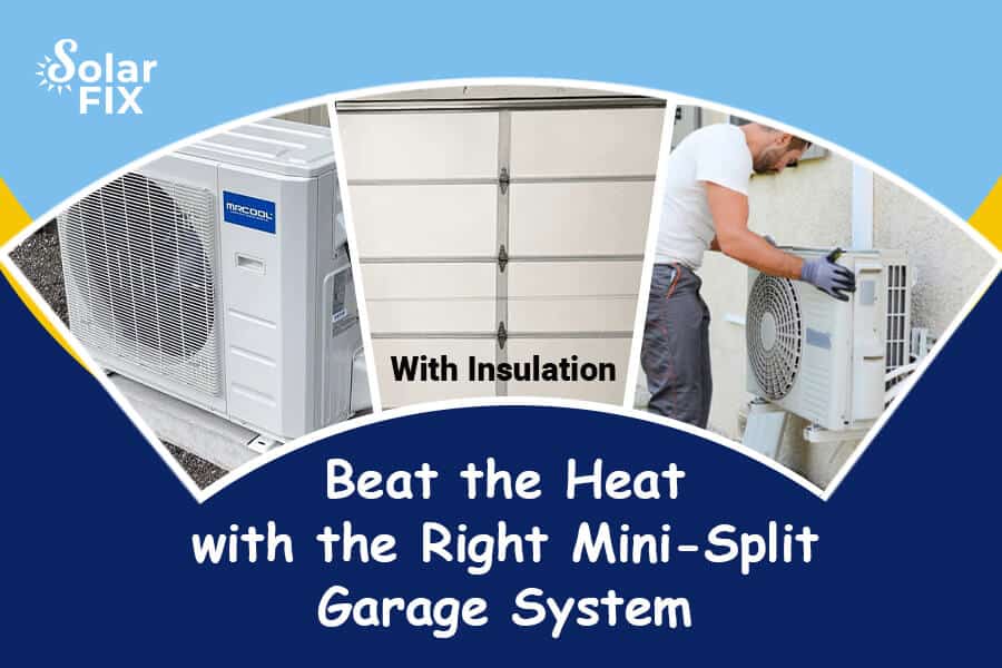 Installer next to a mini split outdoor unit at a garage
