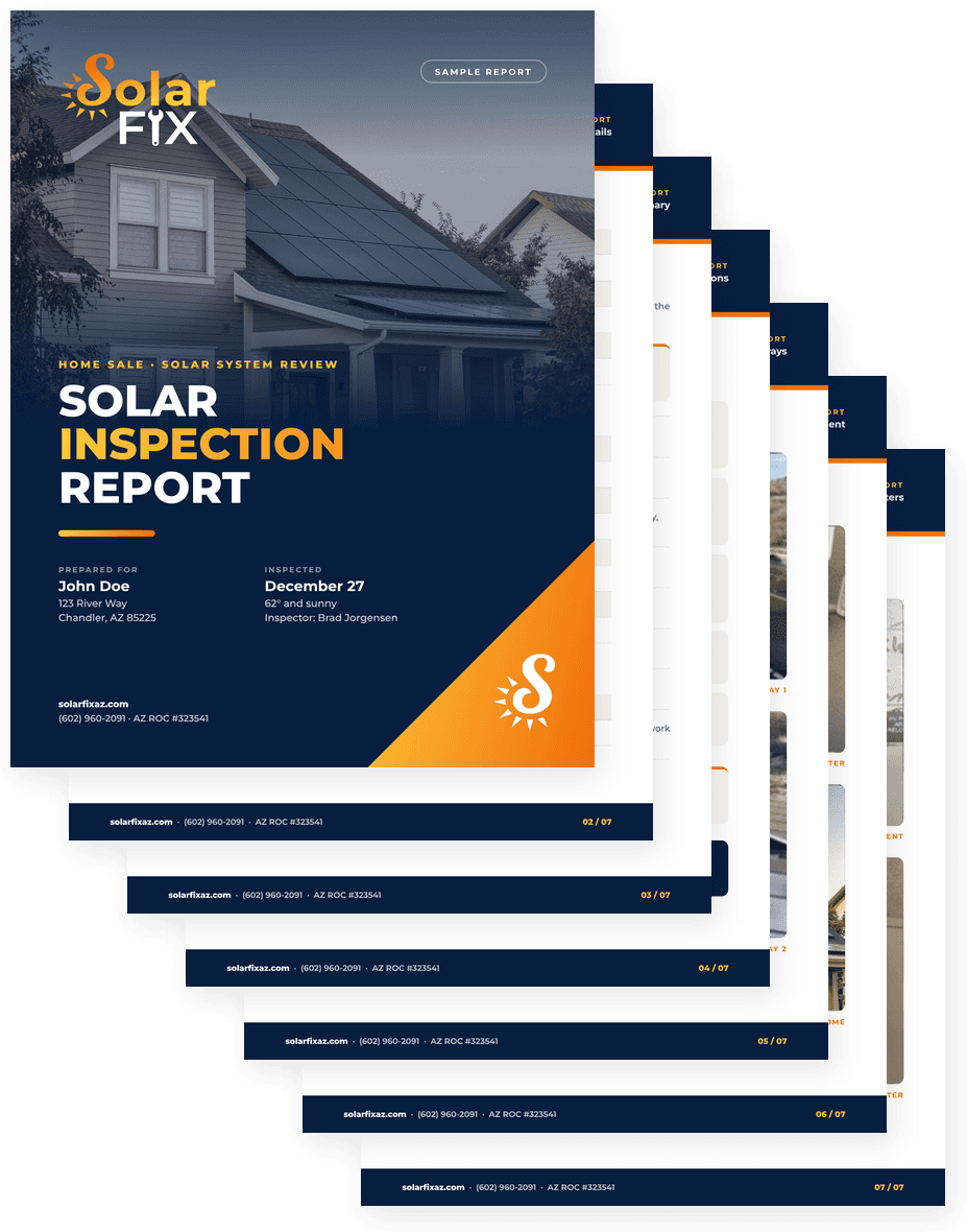 Sample pages from a SolarFIX solar inspection report